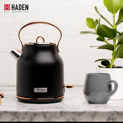 Haden Heritage Electric Water Kettle & 2 Slice Wide Slot Toaster, Black & Copper
