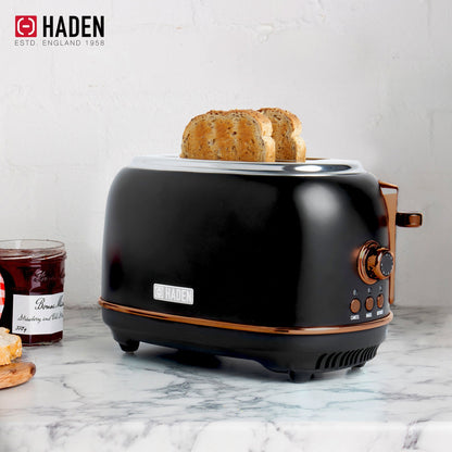 Haden Heritage Electric Water Kettle & 2 Slice Wide Slot Toaster, Black & Copper