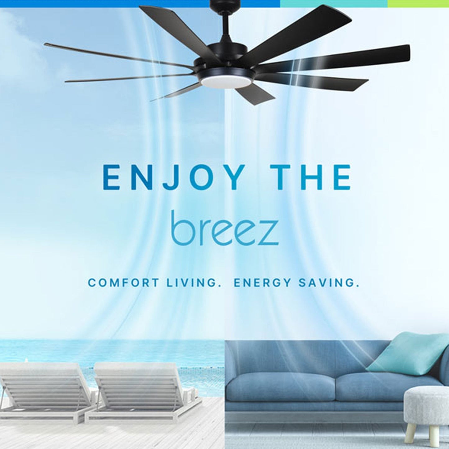 Delta Breez Rio Vista 60" Ceiling Fan with LED, Remote, Indoor/Outdoor, White