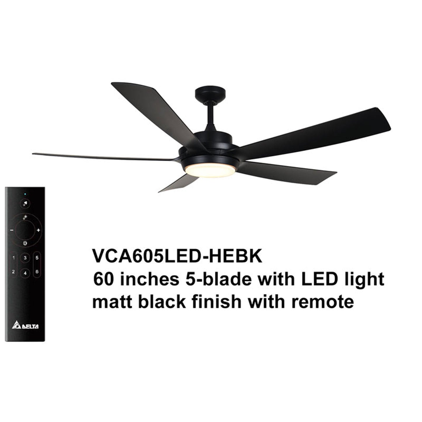 Delta Breez Pleasanton 60" Ceiling Fan with LED, Remote, Indoor/Outdoor, Black