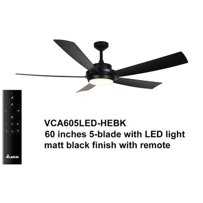 Delta Breez Pleasanton 60" Ceiling Fan with LED, Remote, Indoor/Outdoor, Black