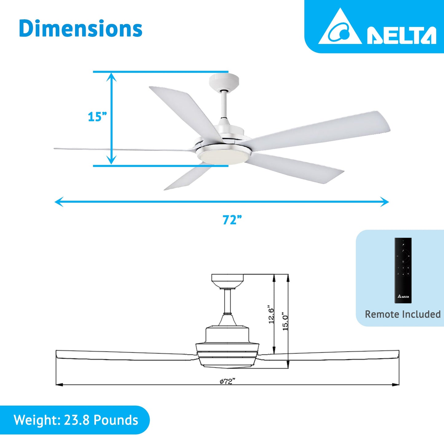 Delta Breez Pleasanton 72" Ceiling Fan with LED, Remote, Indoor/Outdoor, White