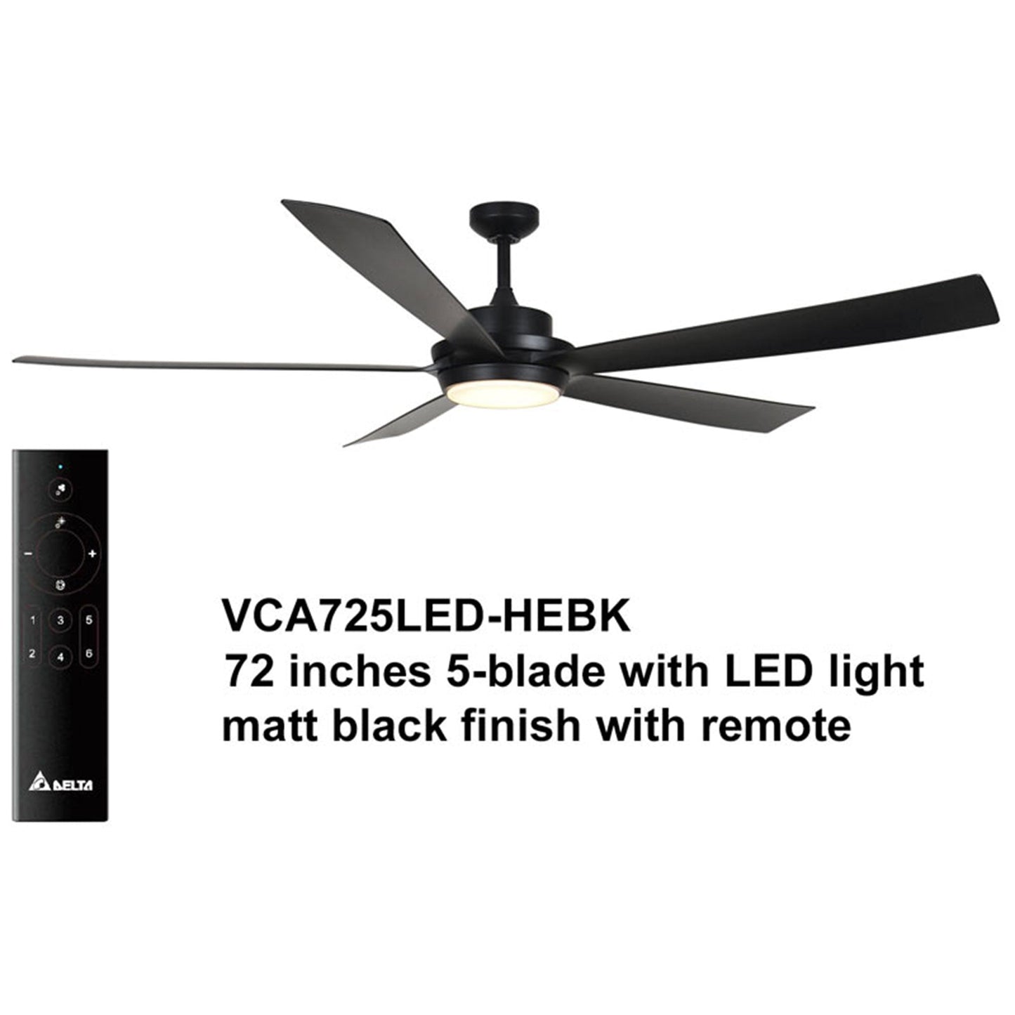 Delta Breez Pleasanton 72" Ceiling Fan with LED, Remote, Indoor/Outdoor, Black