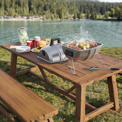 Americana Grills Keg A Que Charcoal BBQ Portable Grill, 186 Square Inch, Silver