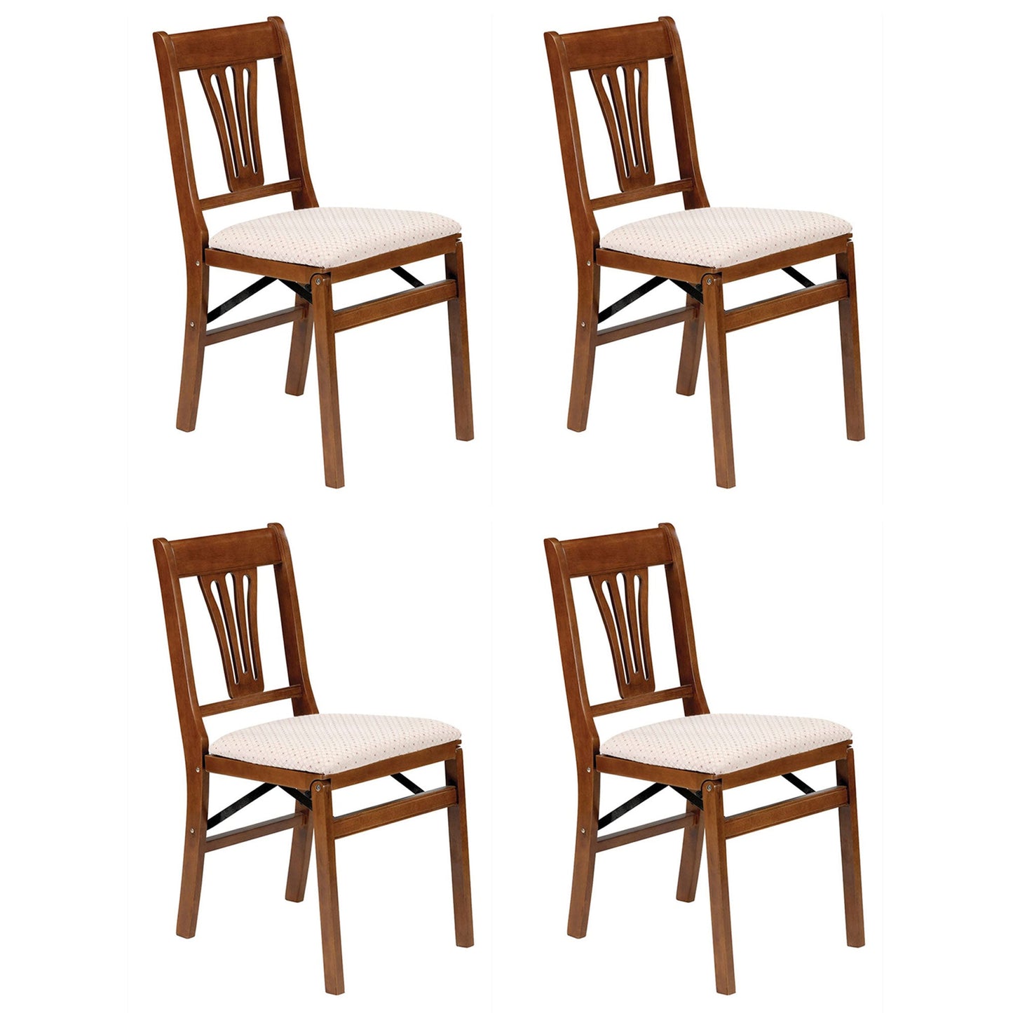MECO Stakmore Urn Wood Upholstered Seat Folding Chair Set, 4 Pack, Fruitwood