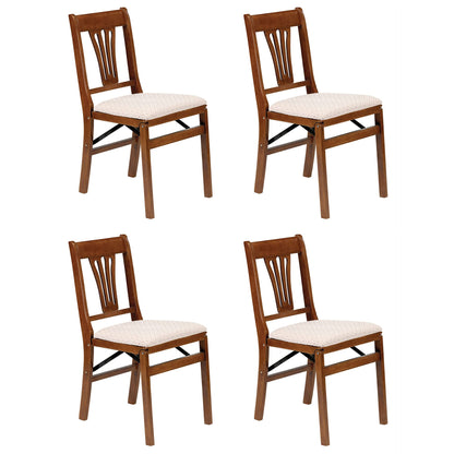 MECO Stakmore Urn Wood Upholstered Seat Folding Chair Set, 4 Pack, Fruitwood
