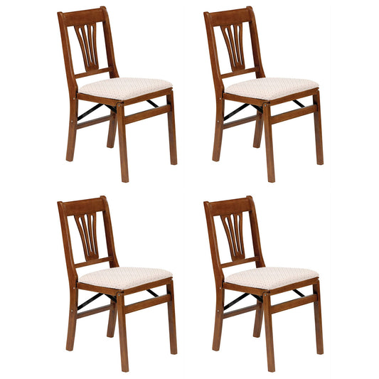 MECO Stakmore Urn Wood Upholstered Seat Folding Chair Set, 4 Pack, Fruitwood