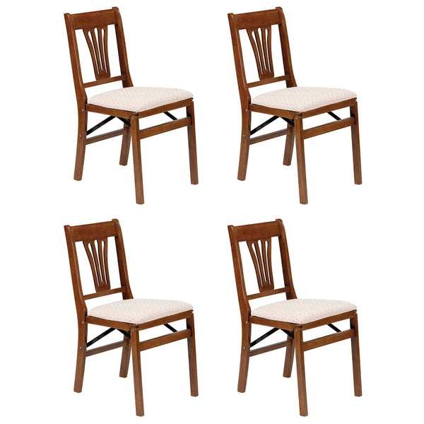 MECO Stakmore Urn Wood Upholstered Seat Folding Chair Set, 4 Pack, Fruitwood