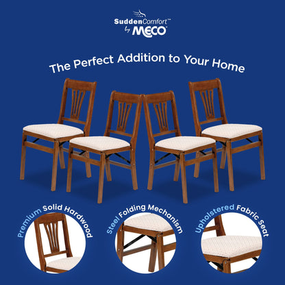 MECO Stakmore Urn Wood Upholstered Seat Folding Chair Set, 4 Pack, Fruitwood