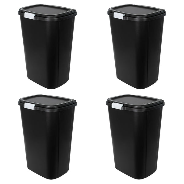 Hefty 13 Gallon Odor Block Touch Top Kitchen Durable Trash Can, 4 Pack, Black