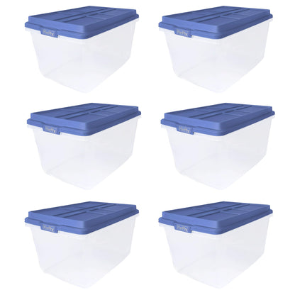 Hefty 72 Qt Hi-Rise Stackable Plastic Storage Container w/Lid, 6 Pack, Blue