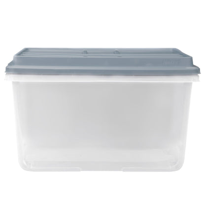 Hefty 72 Qt Hi-Rise Stackable Plastic Storage Bin with Lid, 6 Pack, Smoke Blue