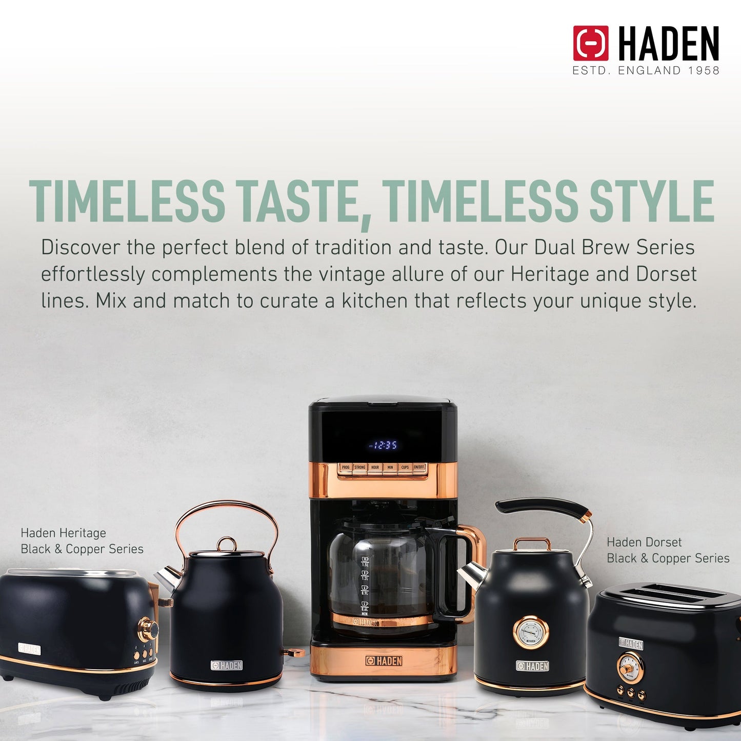 Haden Quintessential 12 Cup Programmable Digital Coffee Maker, Black/Copper