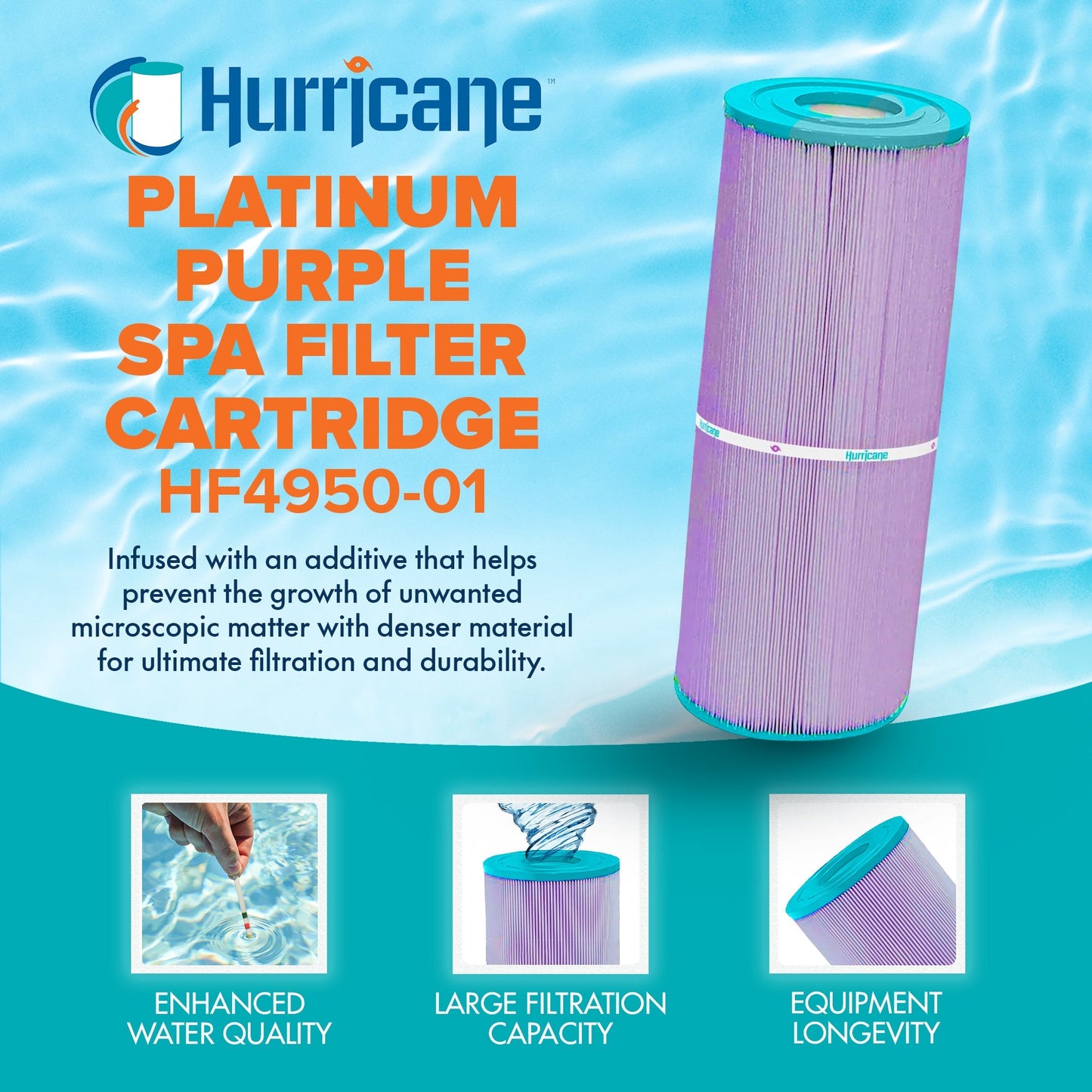 Hurricane Filters HF4950 Platinum Purple Spa Filter Cartridge Replacement, 2 Pk