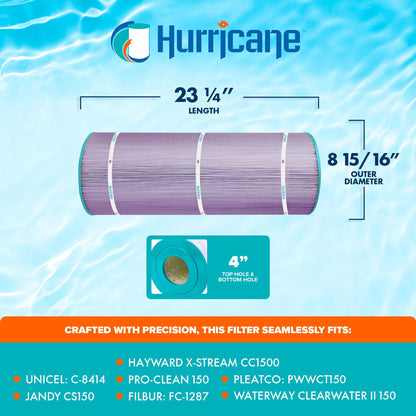 Hurricane Filters HF8414 Platinum Purple Spa Filter Cartridge Replacement, 4 Pck