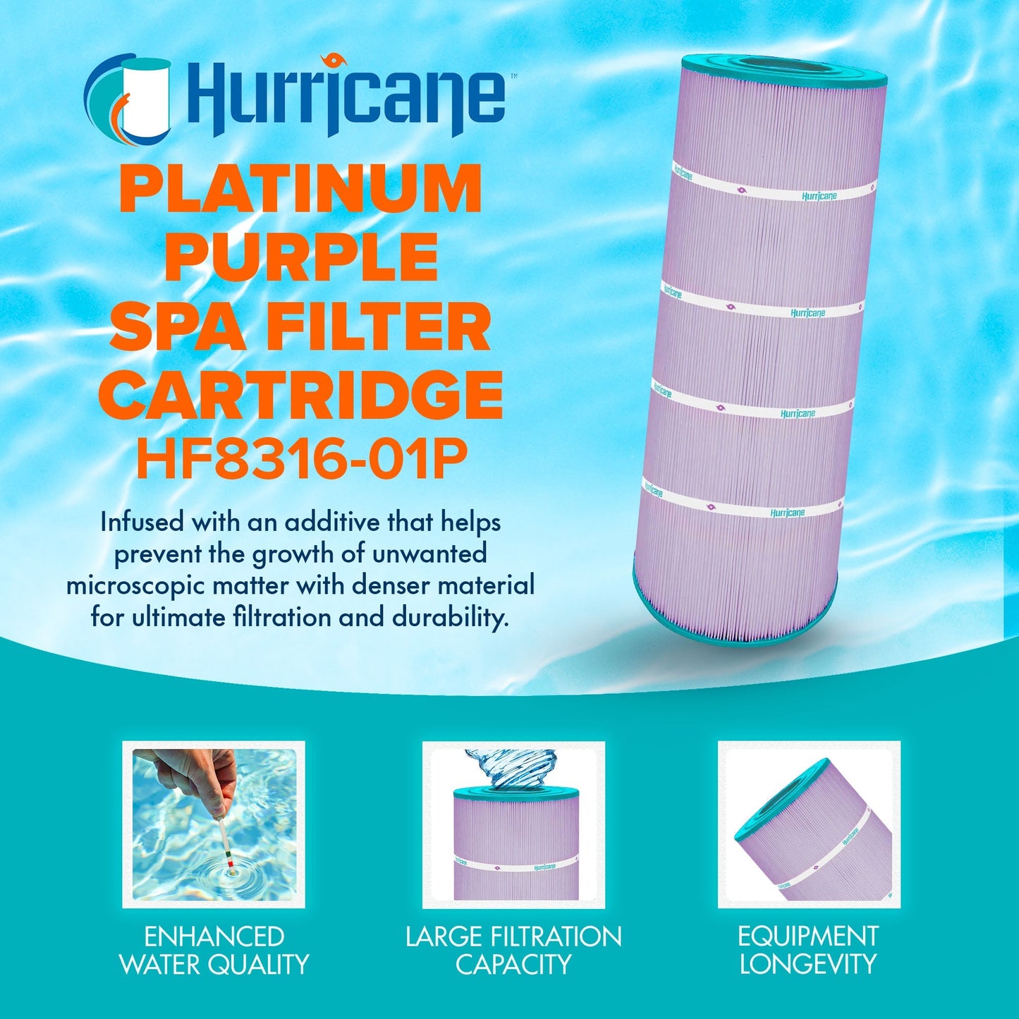 Hurricane HF8316-01P Platinum Purple Pool and Spa Filter Cartridge Replacement