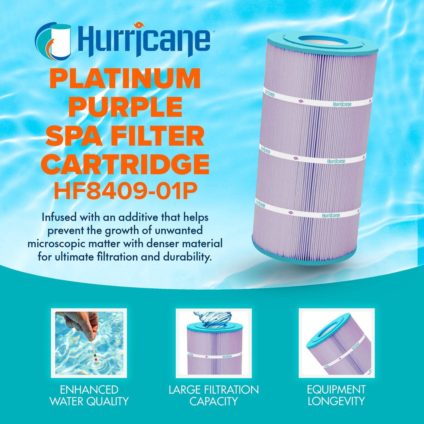 Hurricane Filters 3 Pack HF8409 Platinum Purple Spa Filter Cartridge Replacement