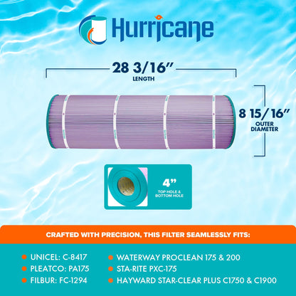 Hurricane 3 Pack HF8417-01P Platinum Purple Pool Filter Cartridge Replacement