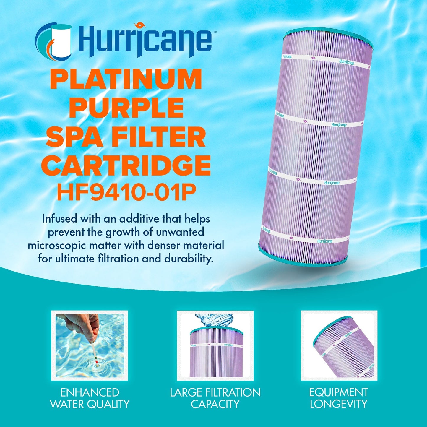 Hurricane 3 Pack HF9410-01P Platinum Purple Pool Filter Cartridge Replacement