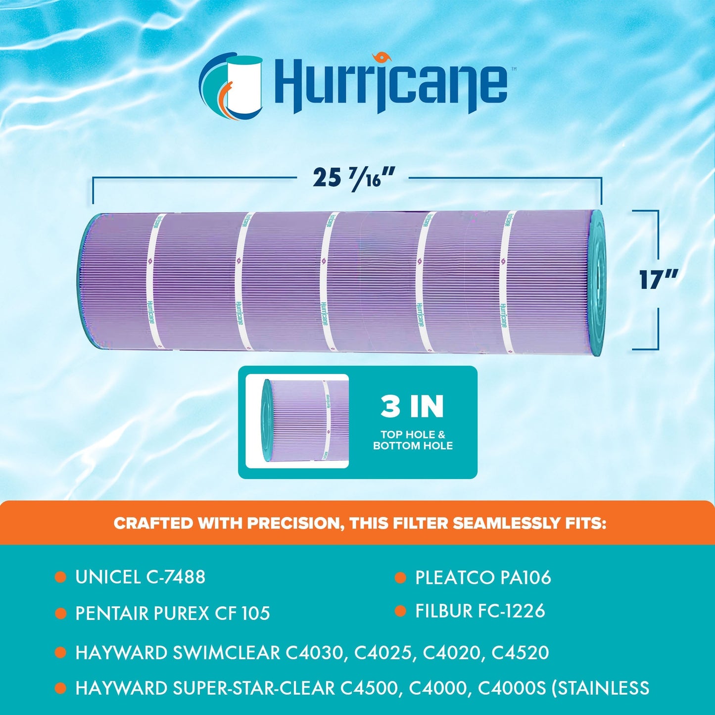 Hurricane 4 Pack HF7488-04P Platinum Purple Pool Filter Cartridge Replacement
