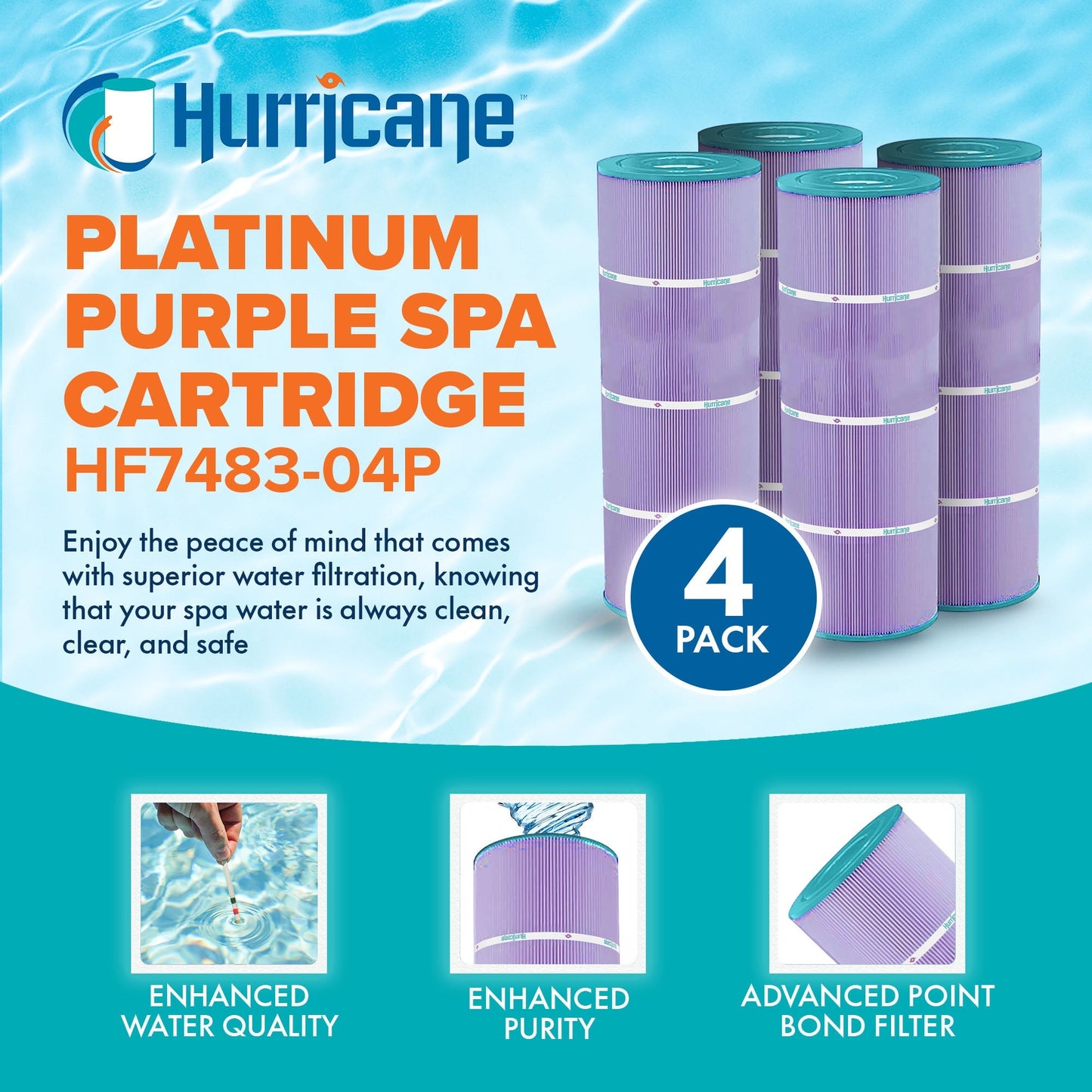 Hurricane 16 Pack HF7483-04P Platinum Purple Pool Filter Cartridge Replacement