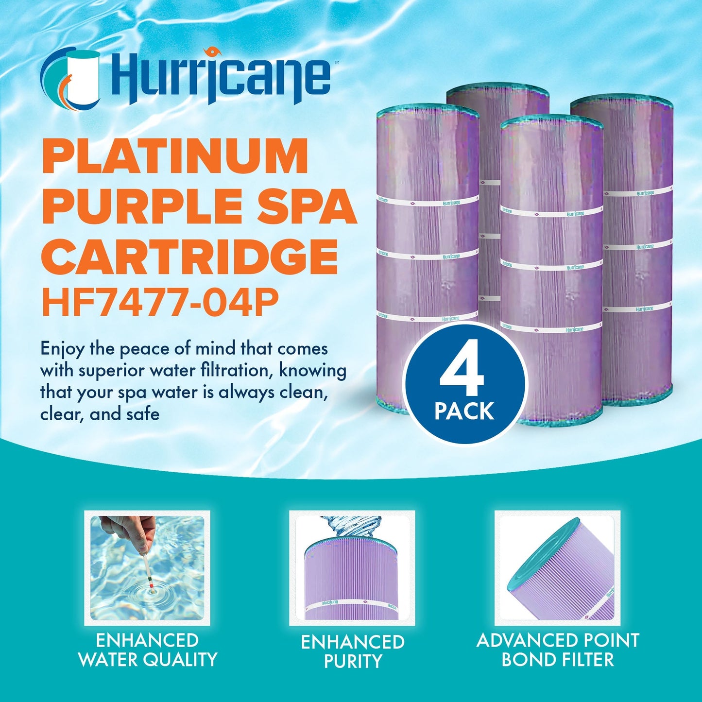 Hurricane 12 Pack HF7477-04P Platinum Purple Pool and Spa Cartridge Replacement