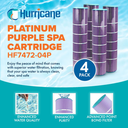 Hurricane Filters 4 Pack HF7472-04P Platinum Purple Spa Cartridge Replacement