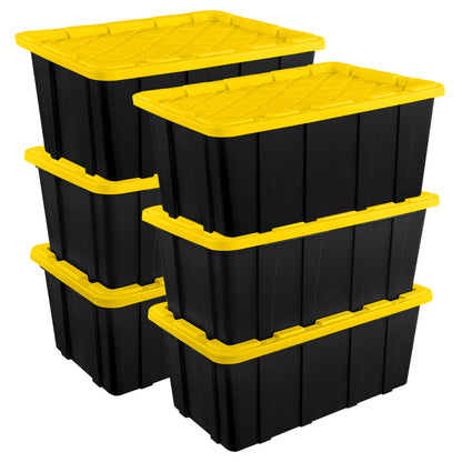 Sterilite 27 Gallon Industrial Stackable Storage Tote Lidded Containers, 6 Pack