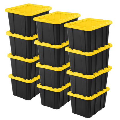 Sterilite 27 Gallon Industrial Stackable Storage Tote Lidded Containers, 12 Pack