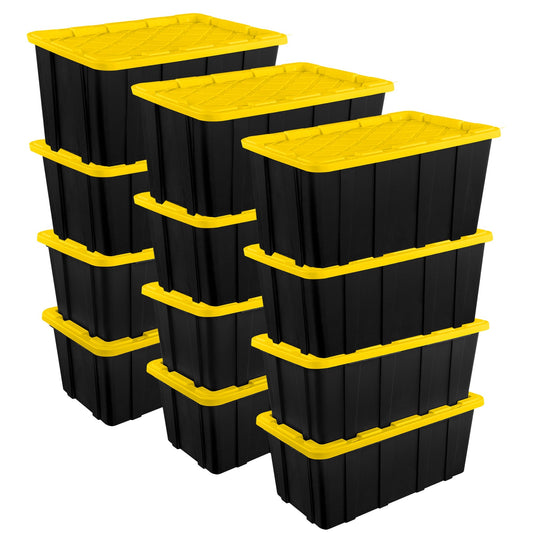 Sterilite 38 Gallon Industrial Stackable Storage Tote Lidded Containers, 12 Pack