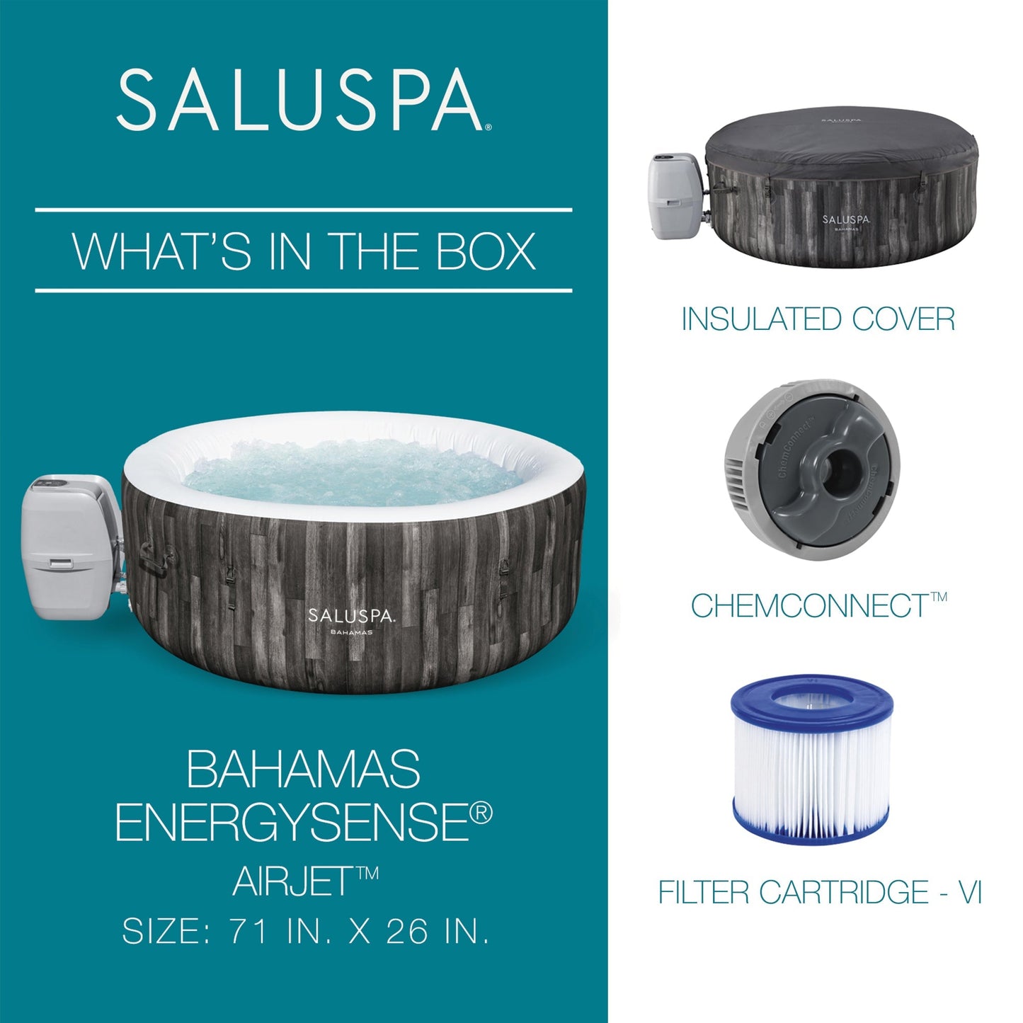 Bestway SaluSpa Bahamas 2 to 4 Person Inflatable Hot Tub, Energy-Efficient Spa