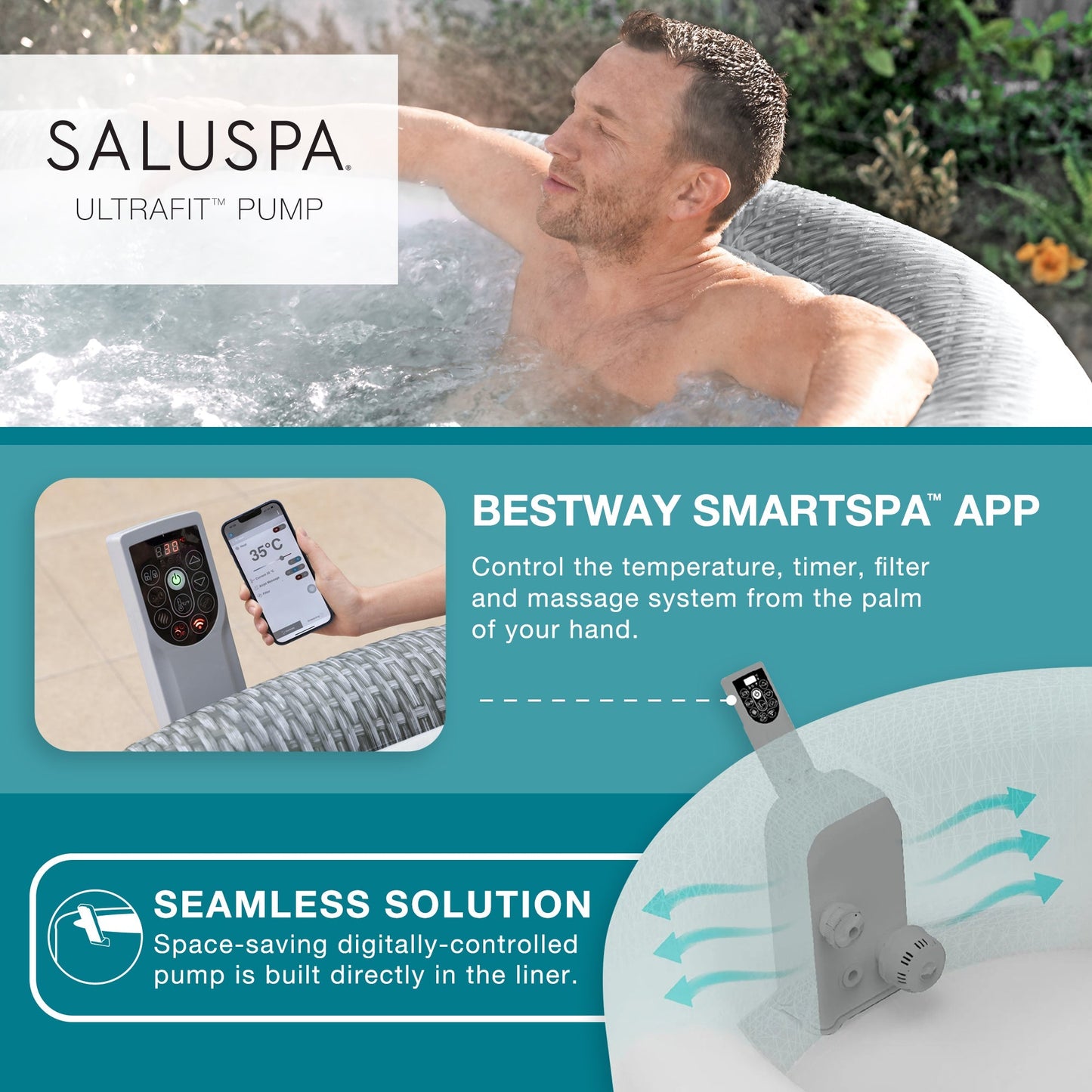Bestway SaluSpa Bali Smart AirJet Inflatable Hot Tub w/ EnergySense Cover, Gray
