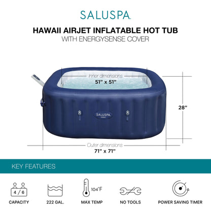 Bestway SaluSpa Hawaii Smart AirJet Inflatable Hot Tub with EnergySense Cover