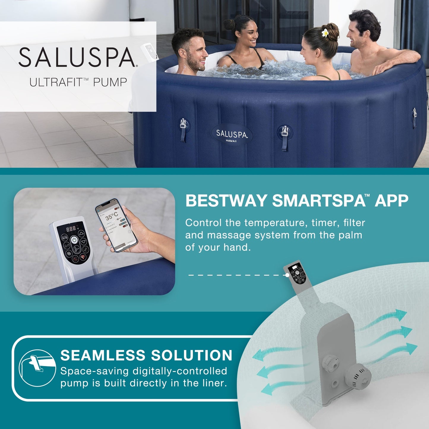 Bestway SaluSpa Hawaii Smart AirJet Inflatable Hot Tub with EnergySense Cover