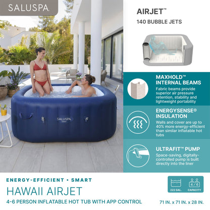 Bestway SaluSpa Hawaii Smart AirJet Inflatable Hot Tub with EnergySense Cover