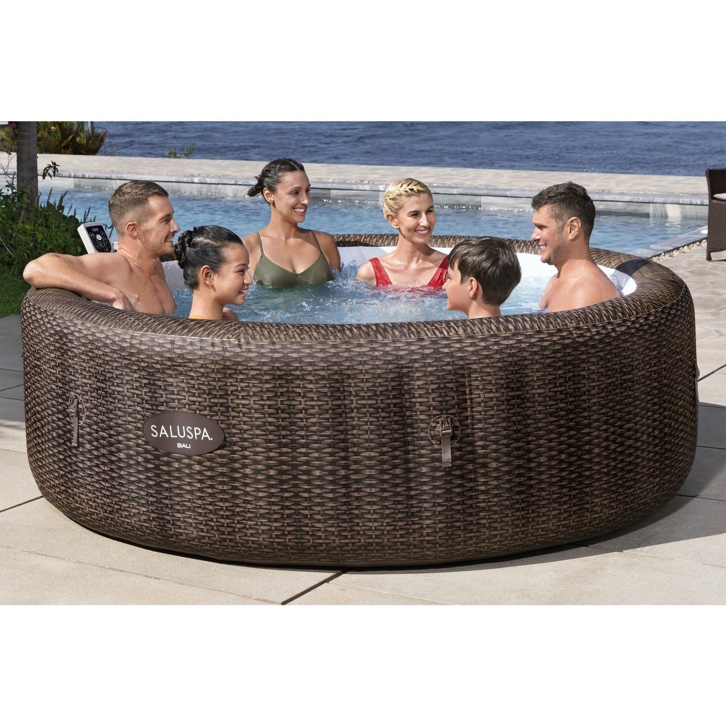 Bestway SaluSpa Bali Smart AirJet Inflatable Hot Tub w/ EnergySense Cover, Brown