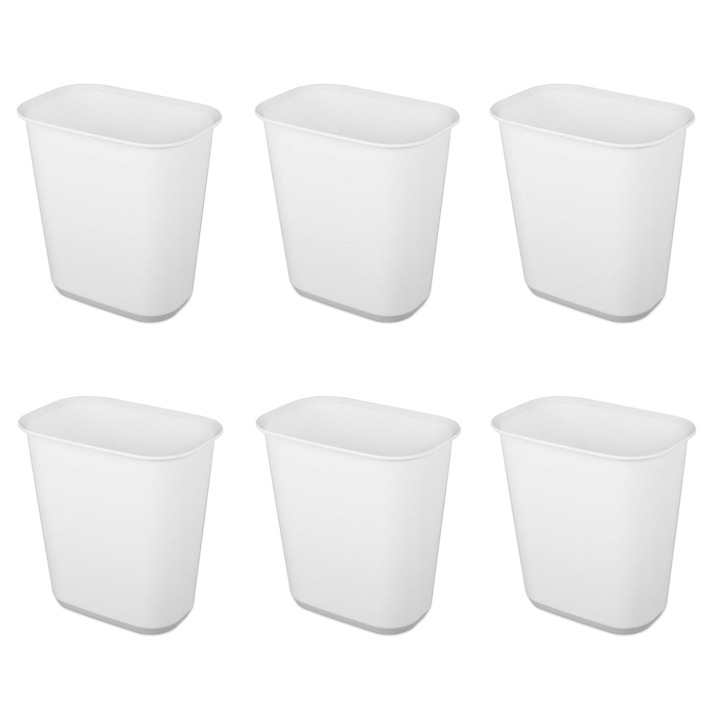 Sterilite Rectangular Wastebasket 5.5 Gallon Open Top Trash Bin, 6 Pack, White