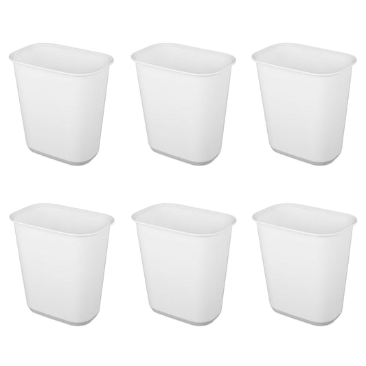 Sterilite Rectangular Wastebasket 5.5 Gallon Open Top Trash Bin, 6 Pack, White