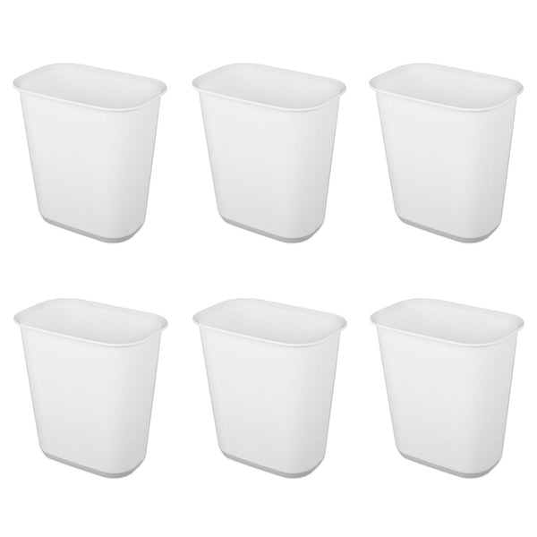 Sterilite Rectangular Wastebasket 5.5 Gallon Open Top Trash Bin, 6 Pack, White