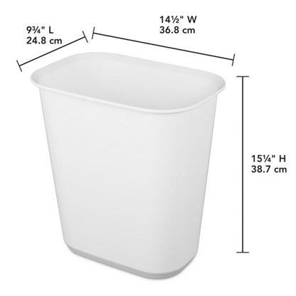 Sterilite Rectangular Wastebasket 5.5 Gallon Open Top Trash Bin, 6 Pack, White