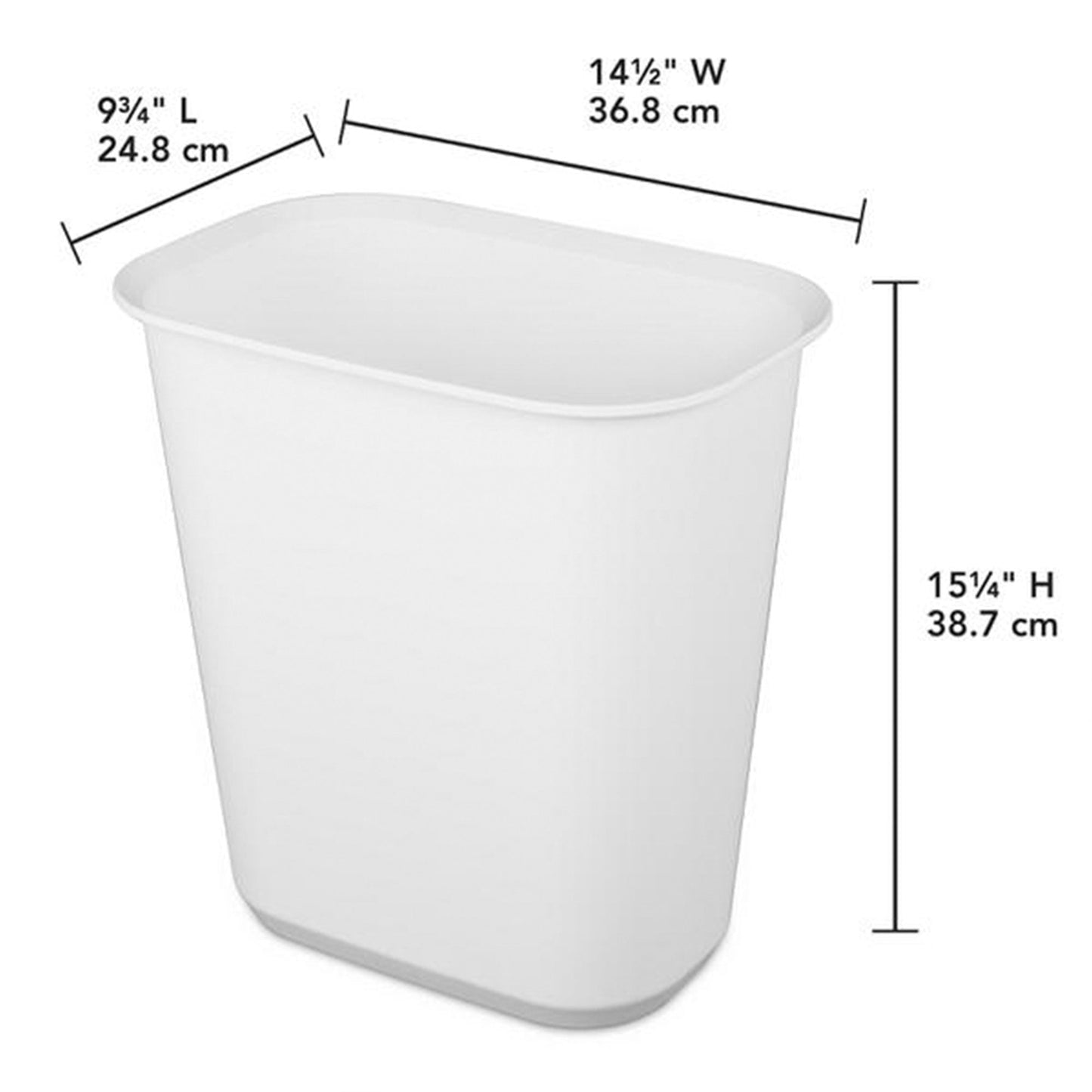 Sterilite Rectangular Wastebasket 5.5 Gallon Open Top Trash Bin, 12 Pack, White