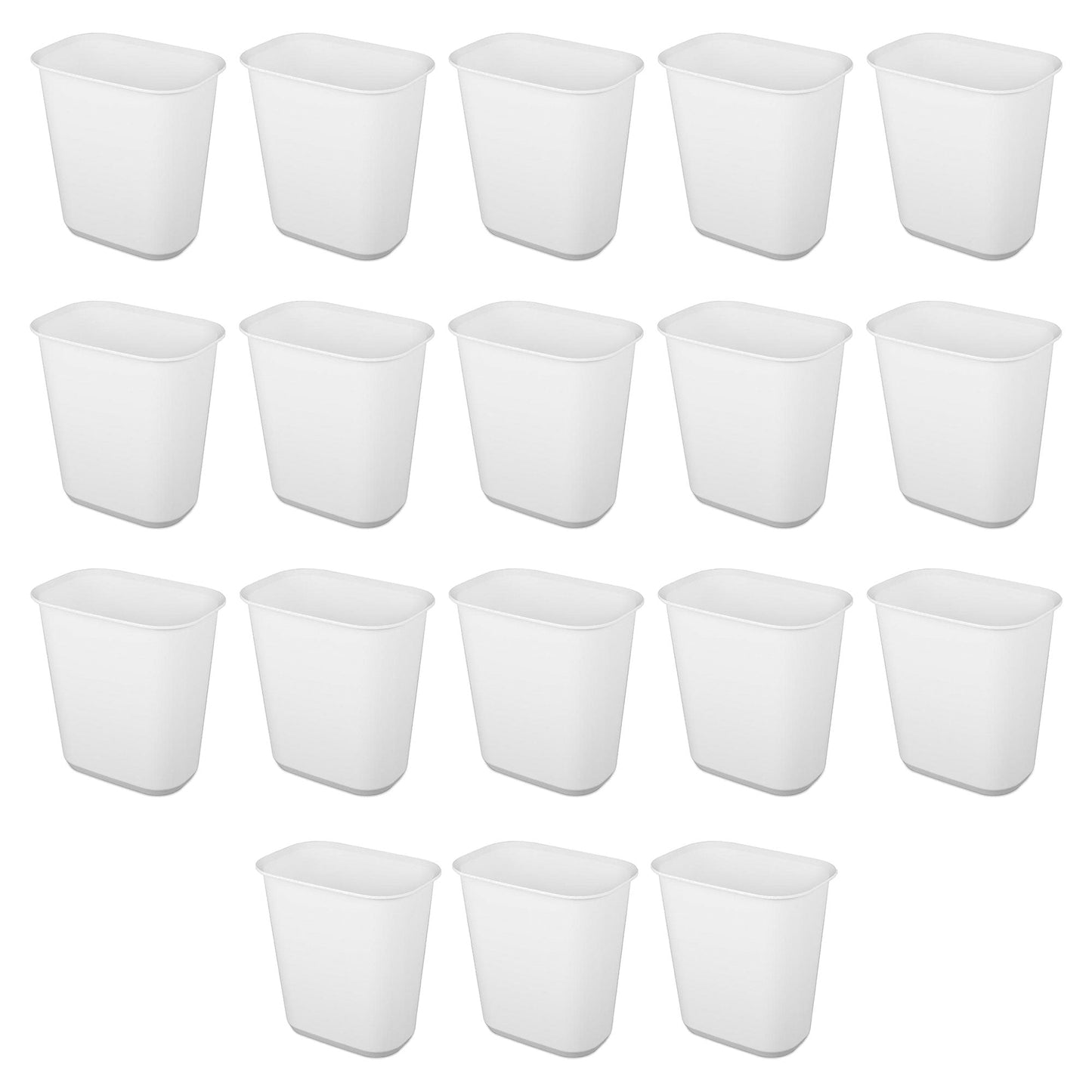 Sterilite Rectangular Wastebasket 5.5 Gallon Open Top Trash Bin, 18 Pack, White