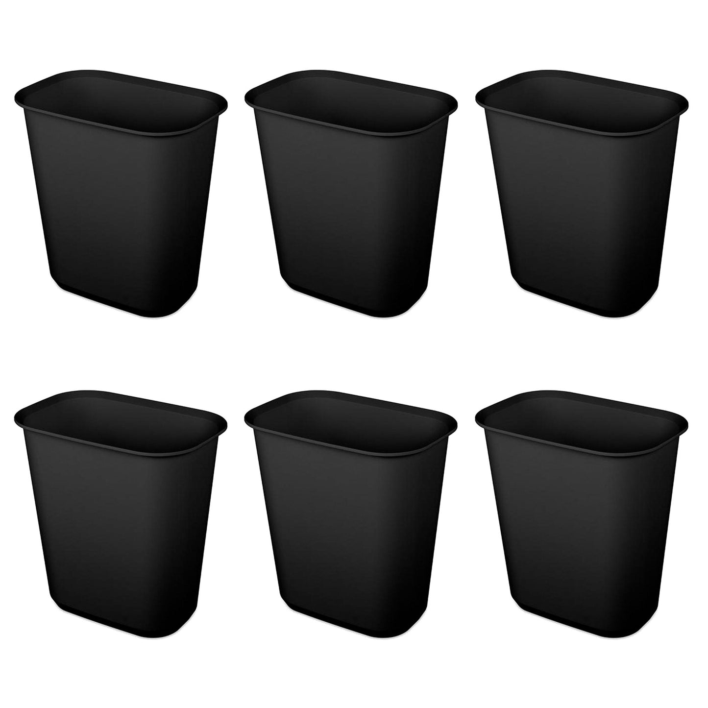 Sterilite Rectangular Wastebasket 5.5 Gallon Open Top Trash Bin, 6 Pack, Black
