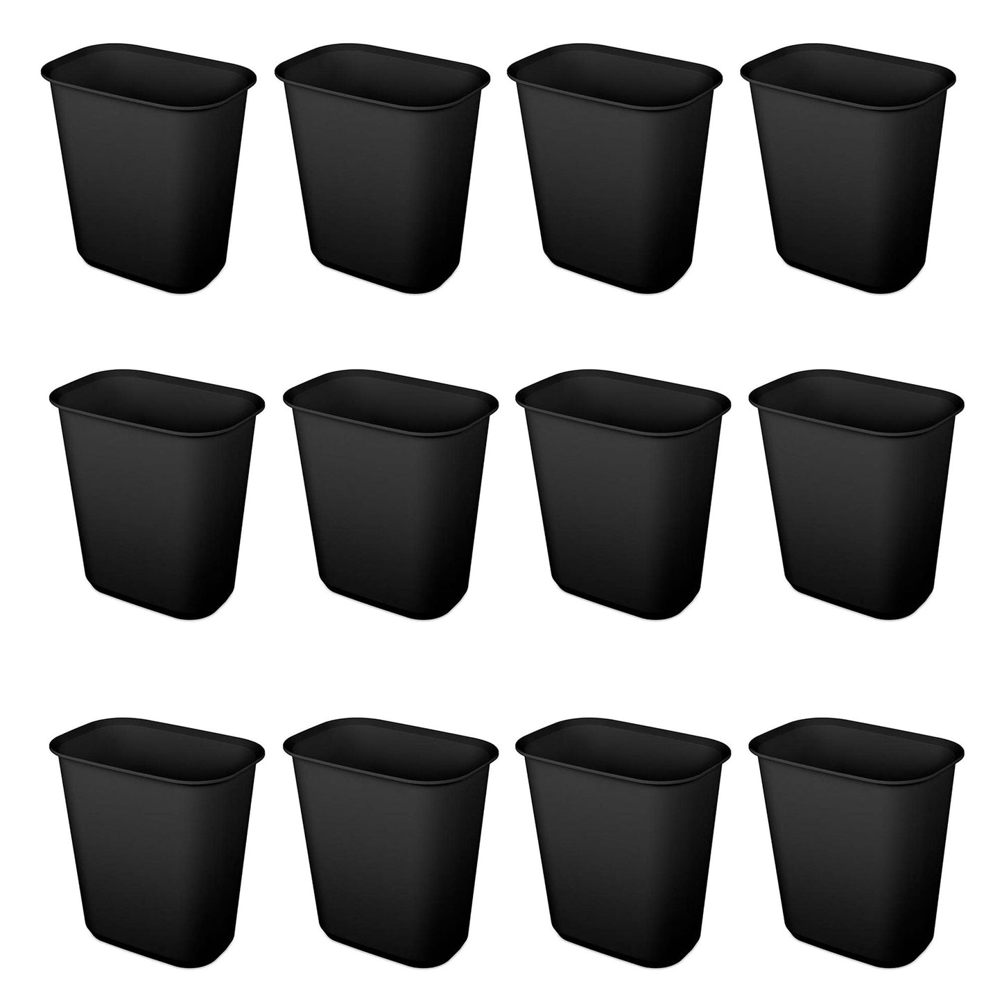 Sterilite Rectangular Wastebasket 5.5 Gallon Open Top Trash Bin, 12 Pack, Black