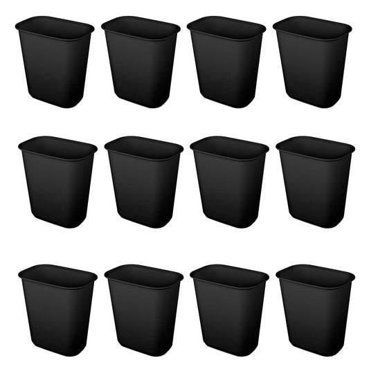 Sterilite Rectangular Wastebasket 5.5 Gallon Open Top Trash Bin, 12 Pack, Black
