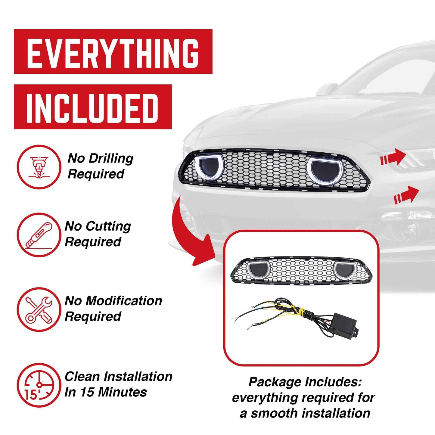 AMERICAN MODIFIED Grille for 15-17 Ford Mustang EcoBoost, GT, & V6, Glossy Black