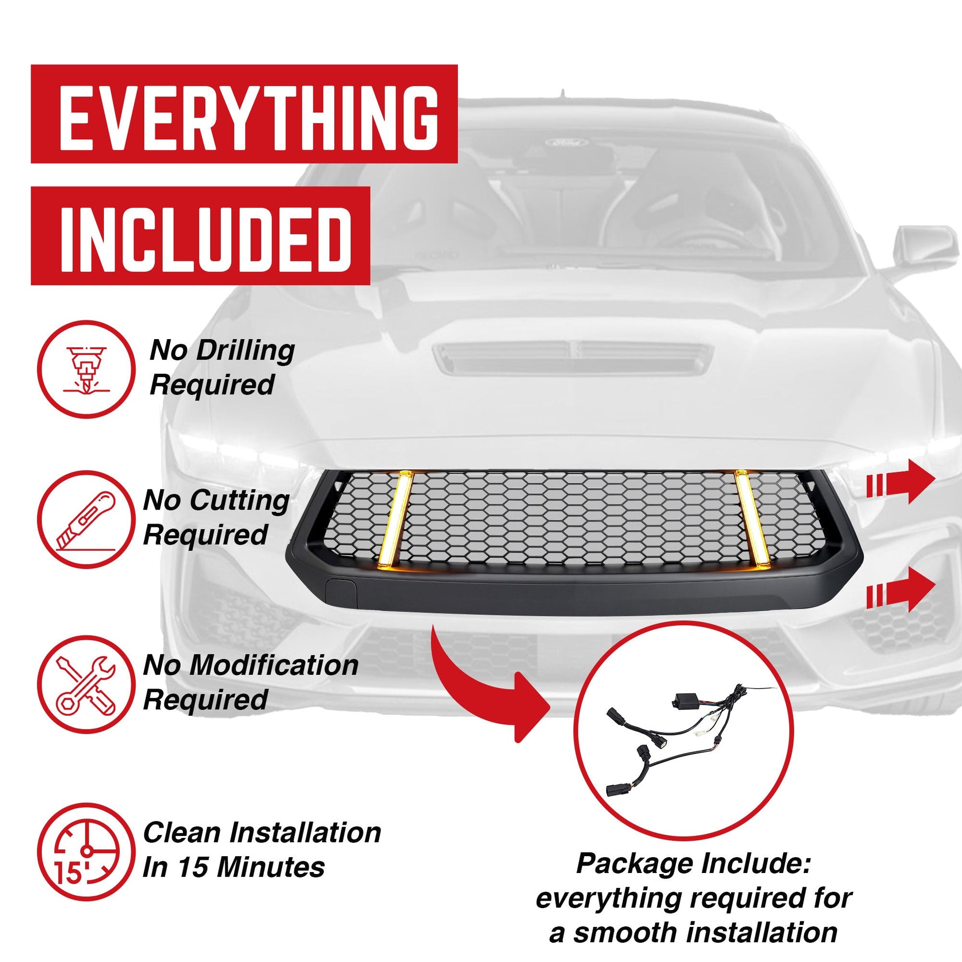 AMERICAN MODIFIED GT Style Front Grille w/LED DRL for 2024+ Mustang EcoBoost/GT - Find Fresh Goods