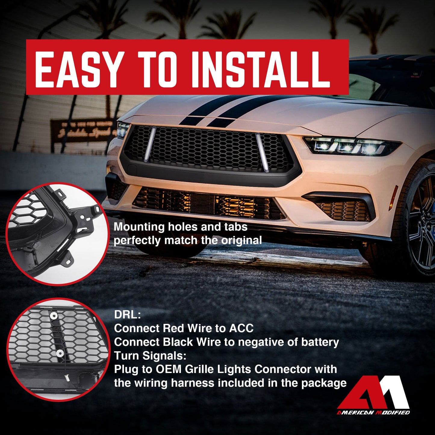 AMERICAN MODIFIED GT Style Front Grille w/LED DRL for 2024+ Mustang EcoBoost/GT - Find Fresh Goods