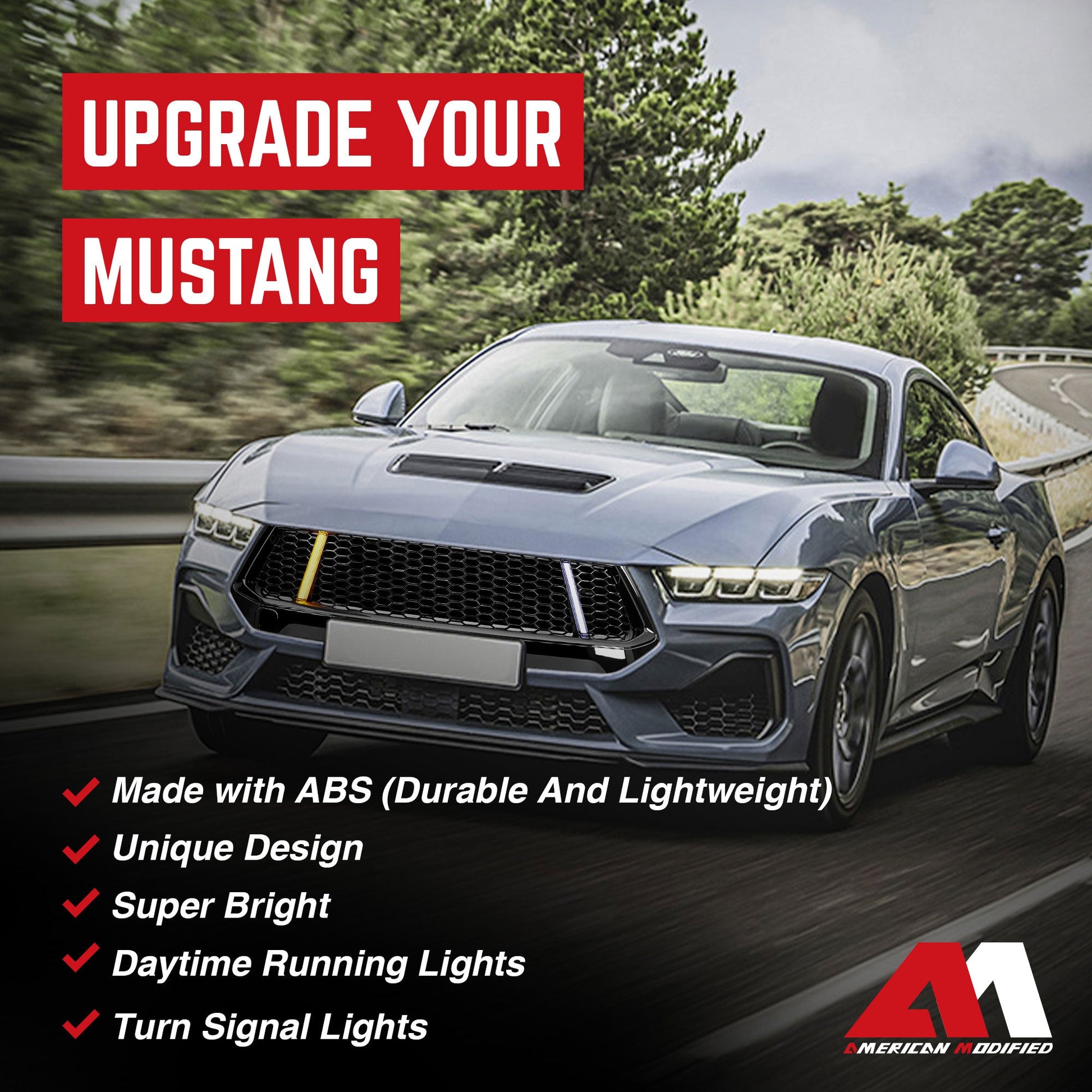 AMERICAN MODIFIED GT Style Front Grille w/LED DRL for 2024+ Mustang EcoBoost/GT - Find Fresh Goods