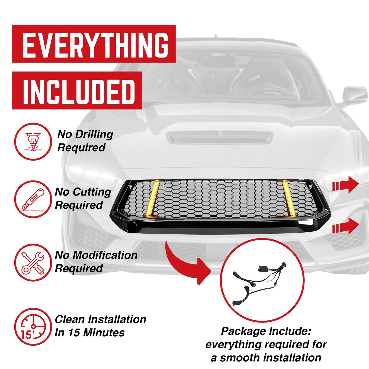 AMERICAN MODIFIED GT Style Front Grille w/LED DRL for 2024+ Mustang EcoBoost/GT - Find Fresh Goods